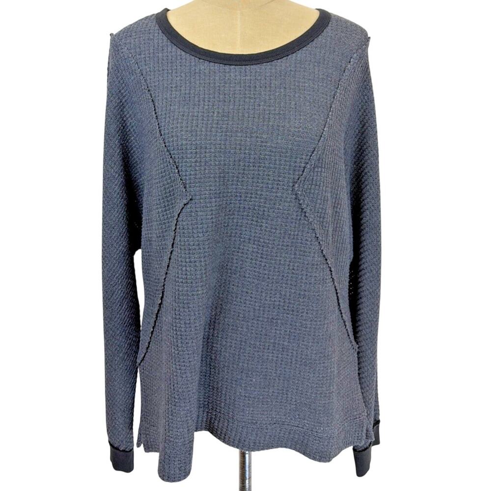 NWT XCVI Charcoal Gray Thermal Knit Raw Edge Long Sleeve Ribbed Cuff Top Size S